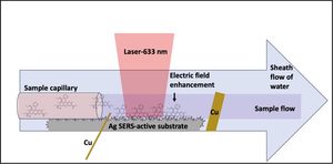 TOC figure for Ultrasensitive SERS Detection via Hydrodynamic Focusing Coupled with Electric Field Induced Migration. The figure is hyperlinked to the online publication.